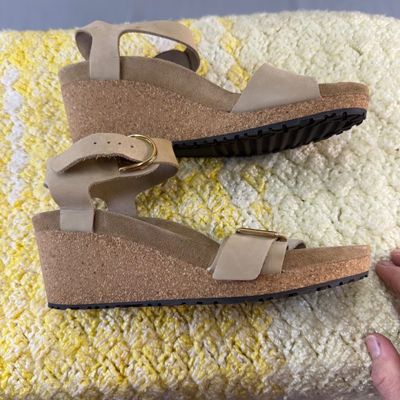 Papillio by Birkenstock Wedge Sandals Beige Buckle Cork Comfort Size 8.5 new wow - Picture 8 of 15